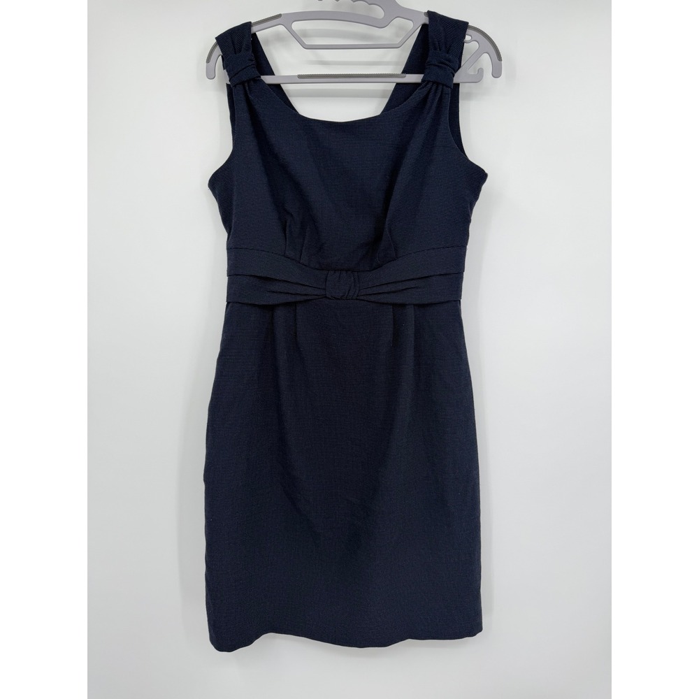 Banana Republic Navy Blue Textured Bow Waist Sheath Dress Sleeveless Size 4